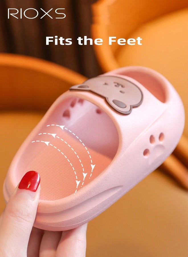 RIOXS Kids Cartoon Slippers, Lightweight EVA Platform Animal Bear Slides Sandals for Toddler Boys and Girls, Non-slip Quick-Dry Slip-on Shower Slippers, Comfortable Thick Sole Open Toe Pillow Slippers, Summer Beach Pool Shoes, Suitable for Travel, Holidays, Beaches, Swimming Pools, etc. Pink - Image 3